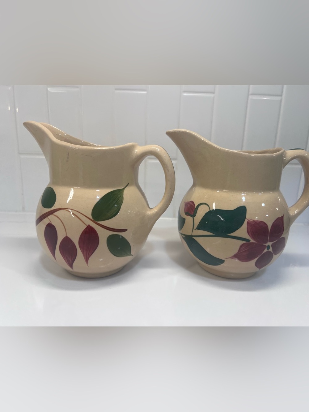 Vintage Watt Pottery - Starflower & Red Bud Pitcher Size #15